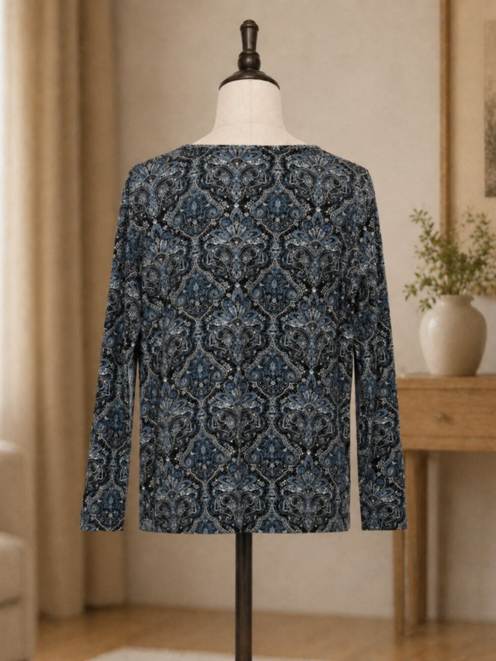 Blue Paisley Long Sleeve Top Size L - Picture 2 of 5